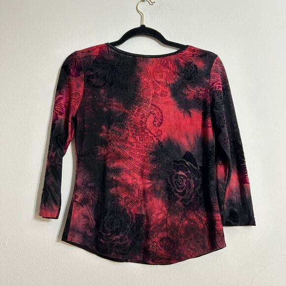 Y2K red & white abstract paisley rose appliqué top whimsigoth fairy grunge dark - Picture 4 of 8